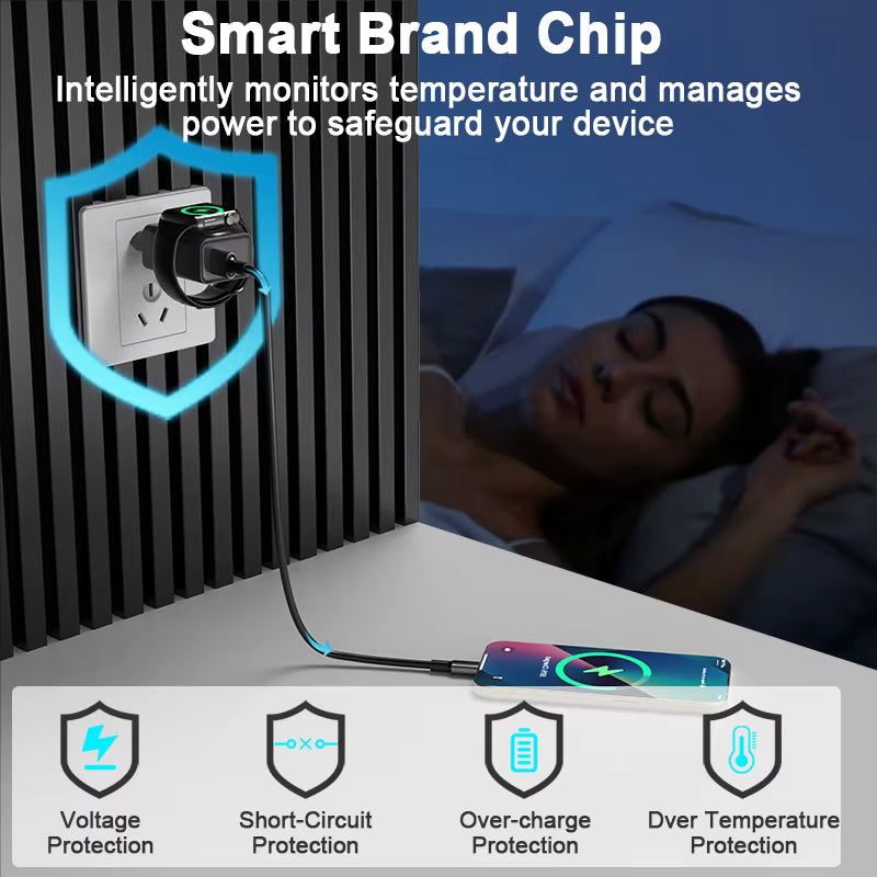 Schitec Cargador de Pared 30 W + Carga Inalámbrica para Reloj (Diseño Exclusivo)