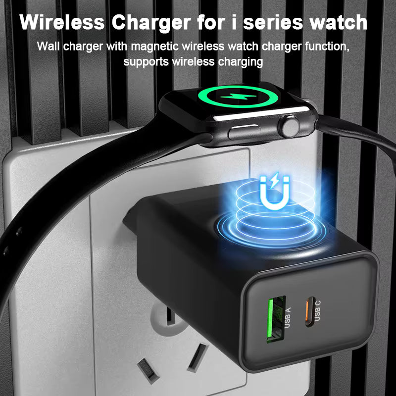 Schitec Cargador de Pared 30 W + Carga Inalámbrica para Reloj (Diseño Exclusivo)