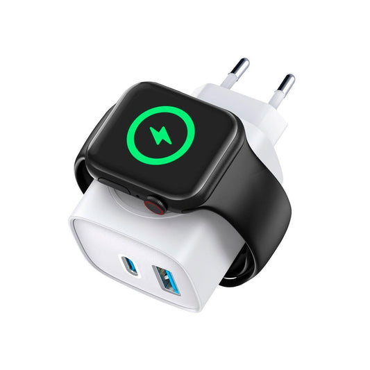 Schitec Cargador de Pared 30 W + Carga Inalámbrica para Reloj (Diseño Exclusivo)